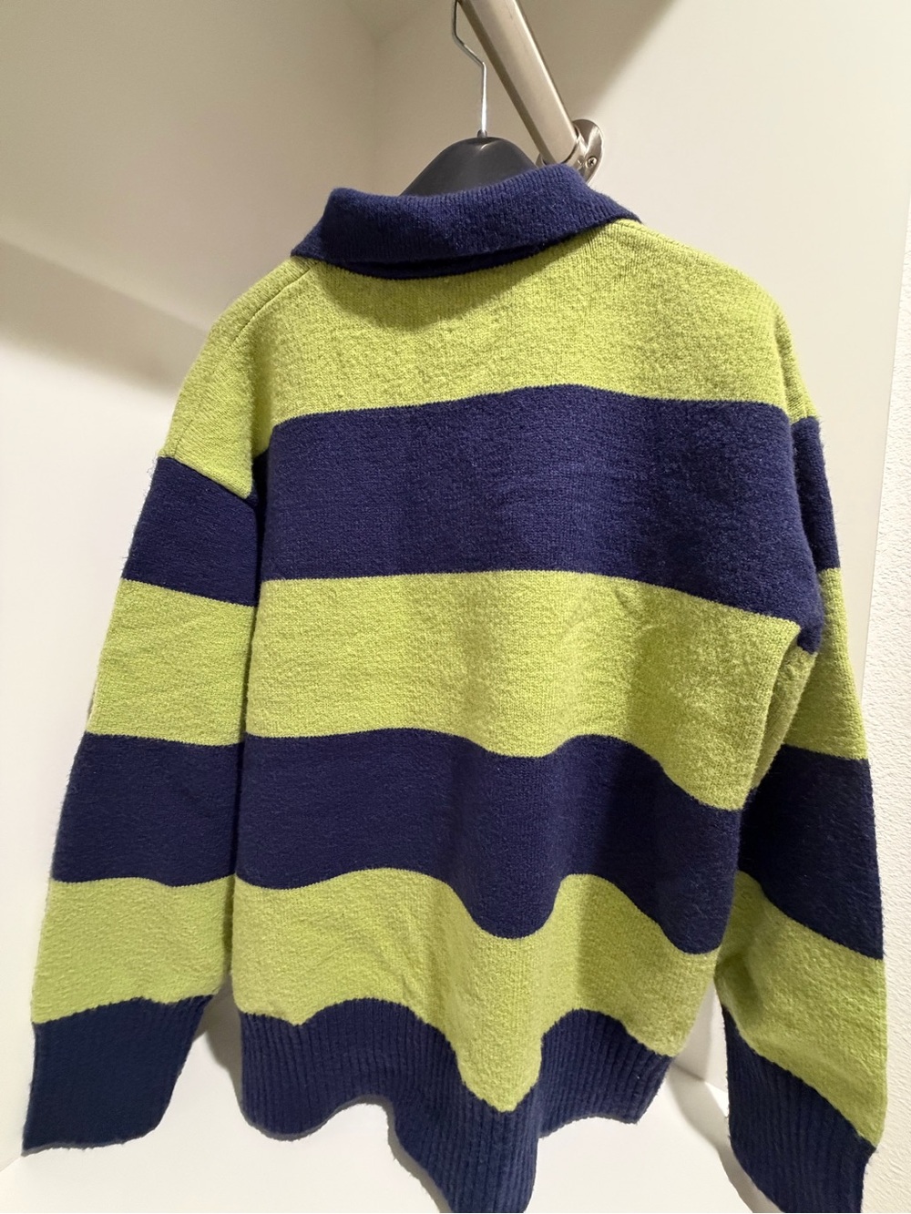 Navy and Lime Green Striped Sweater - Picture 8 of 8